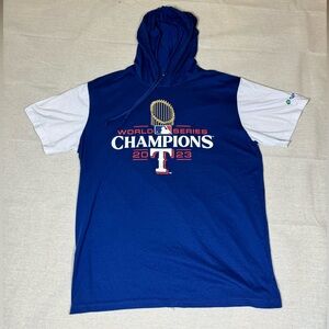 Texas Rangers Champions Hoodie Graphic T-Short - Blue, Red, and White XL